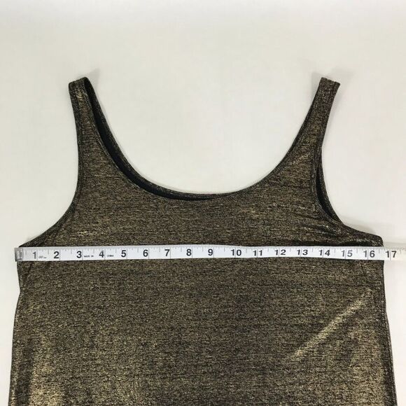 Eileen Fisher Organic Linen Jersey Shimmer Tunic Tank Women's XS Gold Holiday - Picture 7 of 11